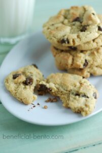 this is a picture of gluten free chocolate chip cookies. Recipe at beneficial-bento.com