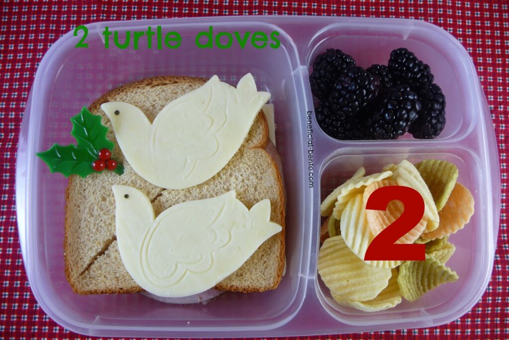 2 turtle doves - included in the 12 Days of Christmas in bento