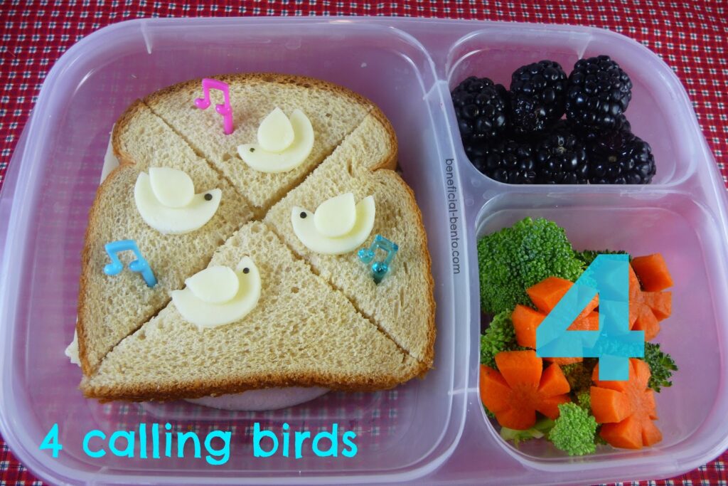 4 calling birds - included in the 12 Days of Christmas in Bento