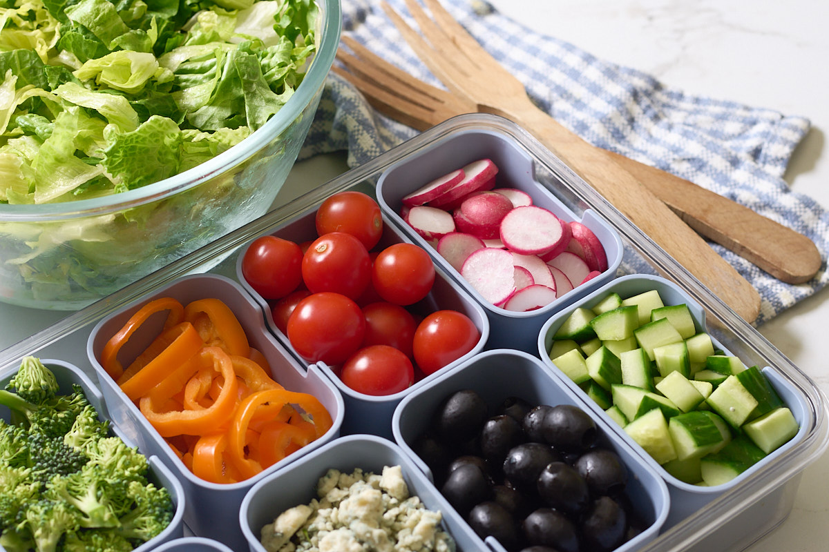 salad bar, salad in back
