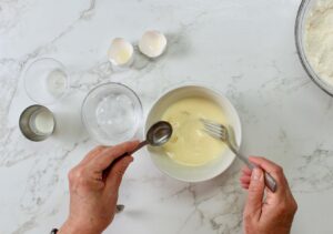 step 4 mix liquids, add to flour
