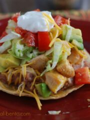 this is a picture of Chicken Tostadas. recipe at beneficial-bento.com
