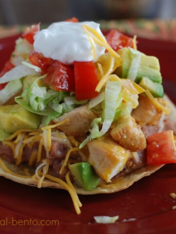this is a picture of Chicken Tostadas. recipe at beneficial-bento.com