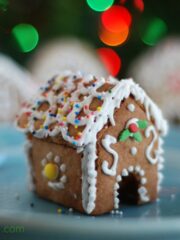 mini gluten free gingerbread house, decorated