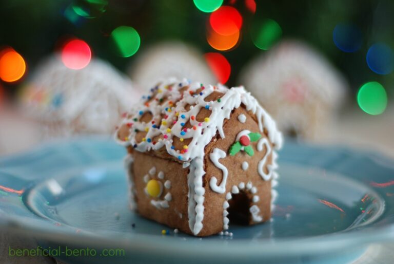 mini gluten free gingerbread house, decorated