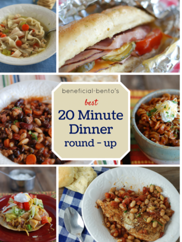 This is a picture of my 20 minute dinners round-up. Read more at beneficial-bento.com