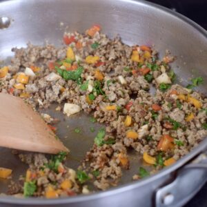 step 1. cook protein and veggies