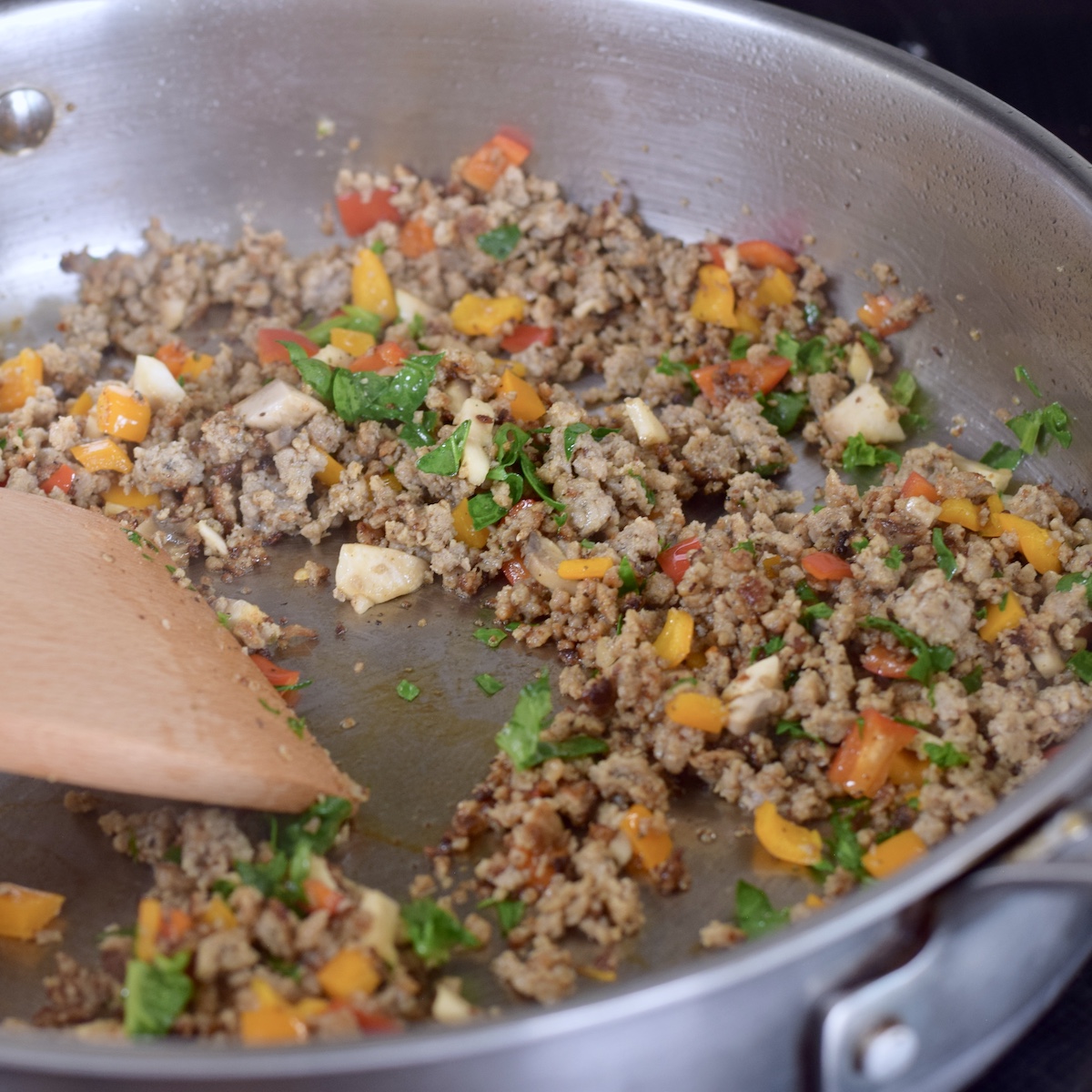 step 1. cook protein and veggies