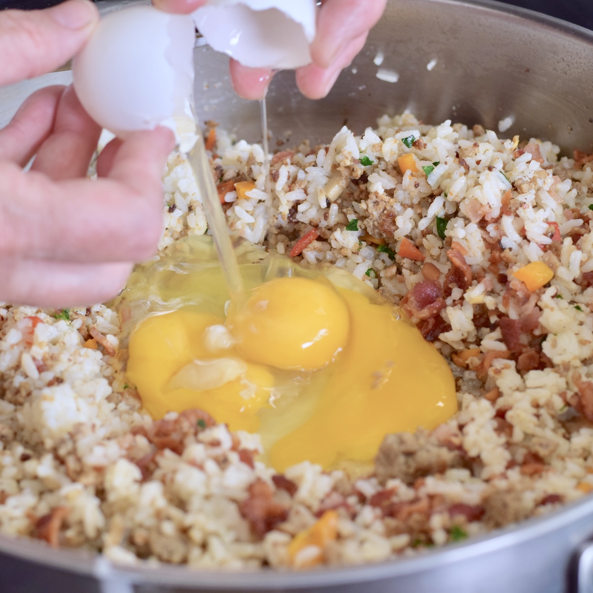 step 2. add the rice and eggs