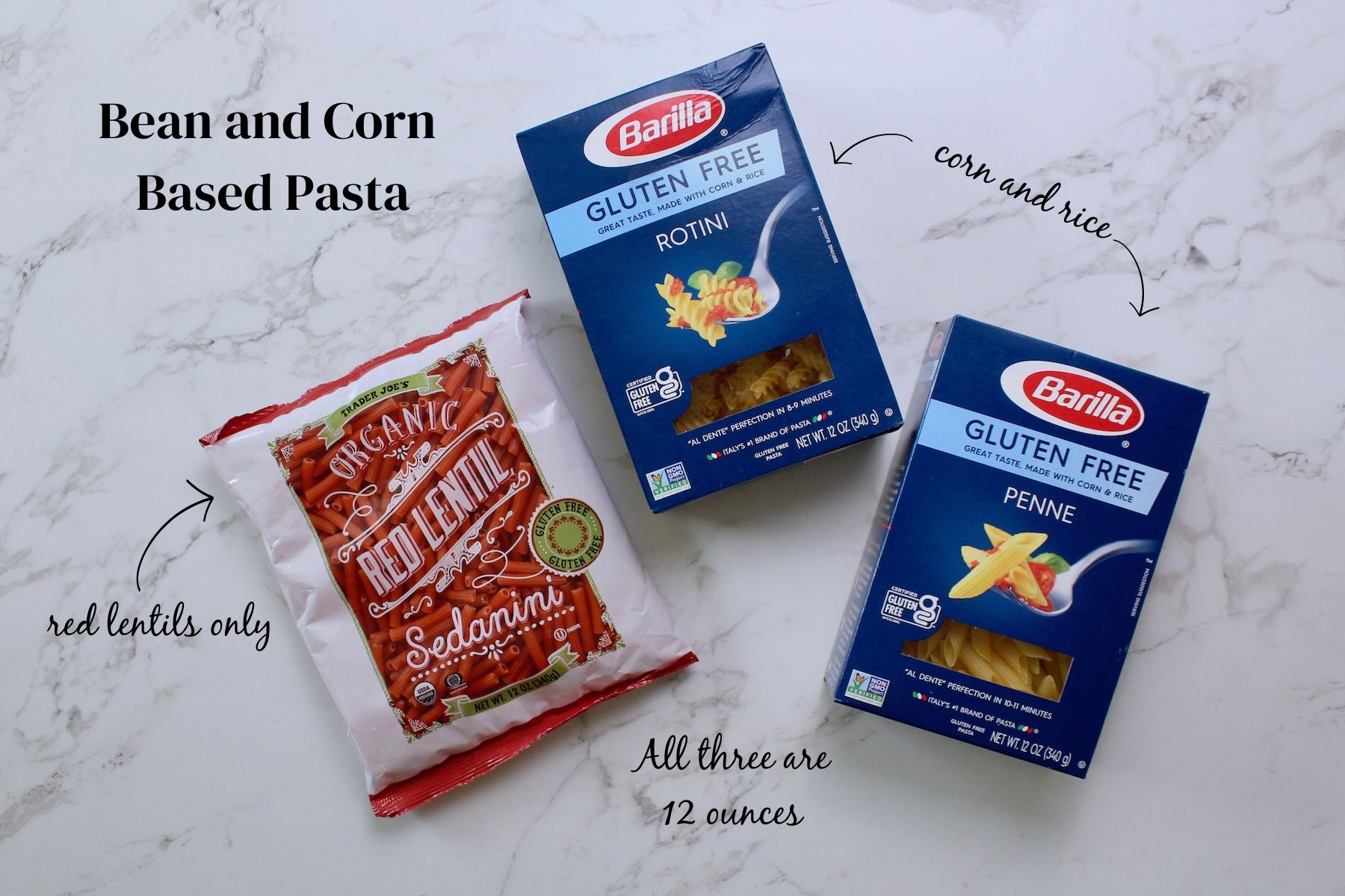 corn and bean pasta choices