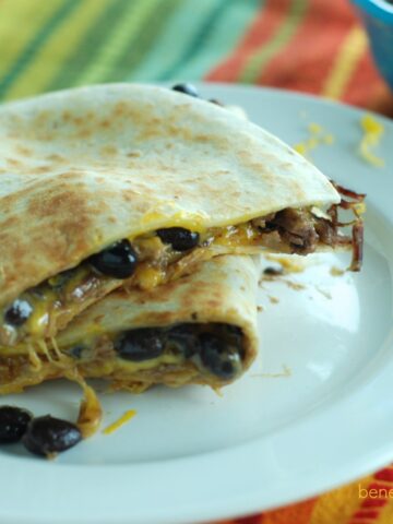 Beef and Bean quesadillas with barbecue salsa dipping sauce - you won't believe how incredible this is!