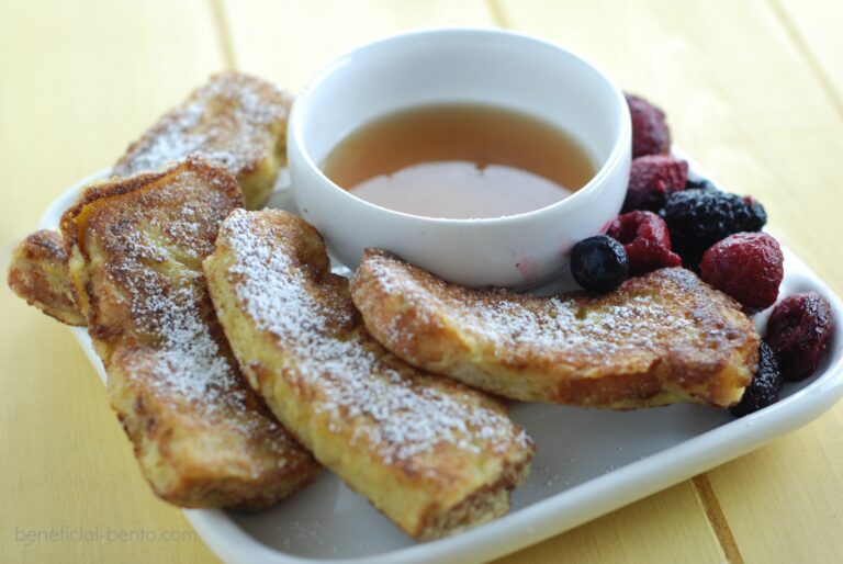 this is a picture of gluten free french toast sticks. recipe at beneficial-bento.com