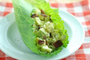This is a picture of Avocado Egg Salad with Bacon. Recipe at beneficial-bento.com