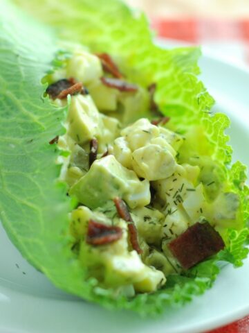 This is a picture of Avocado Egg Salad with Bacon. Recipe at beneficial-bento.com