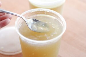 Now this is a sign of a good bone broth - the gelatinous texture when it's cold shows that there's a lot of protein in there!