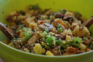 All those yummy bits of mushroom, celery, sausage, and cornbread ready to put in the turkey - so good!