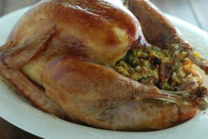 look at that gorgeous turkey! The stuffing is gluten free - yum!