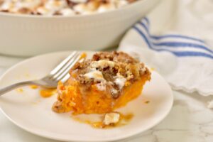 Praline sweet potato with fork