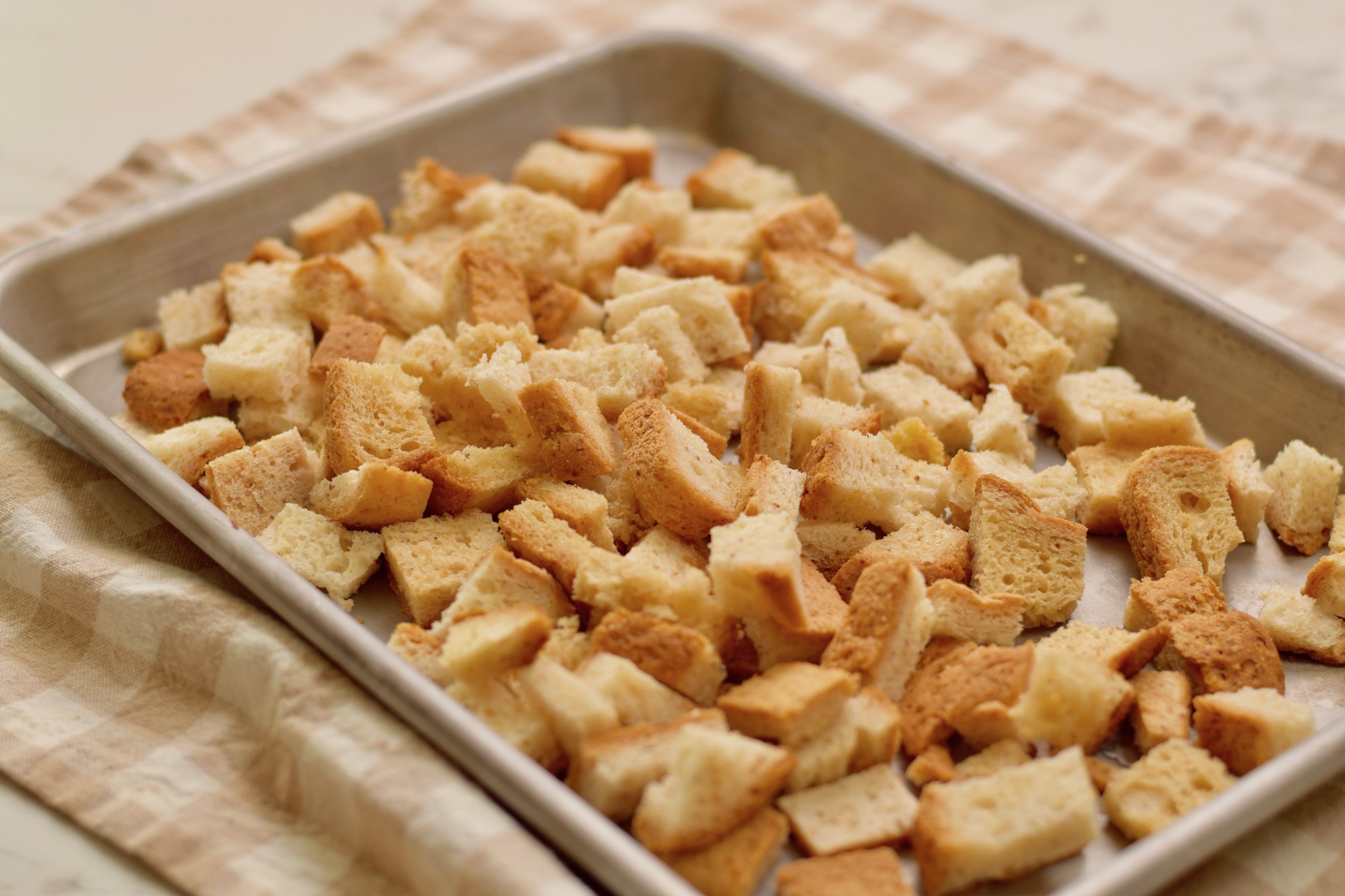 step 1. dry bread cubes