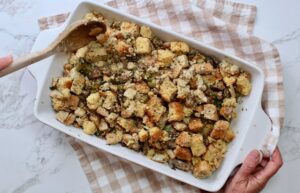 step 9. extra stuffing in dish