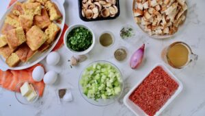 Cornbread and sausage stuffing ingredients