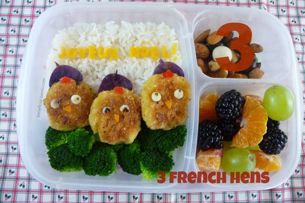3 french hens - included in the 12 Days of Christmas in Bento