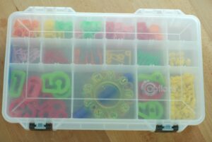 This is where I keep all my tiny alphabet cutters and picks so I can easily find what I need to add messages to lunches and other fun food