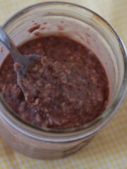 this is a picture of my gluten free chocolate P.B. overnight oats. recipe at beneficial-bento.com