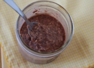 this is a picture of my gluten free chocolate P.B. overnight oats. recipe at beneficial-bento.com