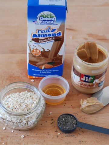 This is so good! Made with chocolate almond milk and cinnamon peanut butter, and it's gluten free, too!