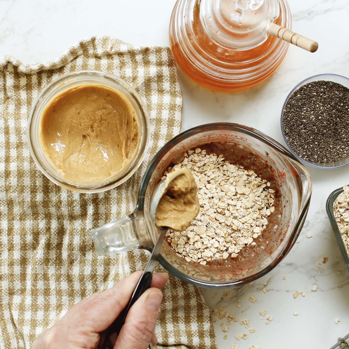 step 3. add oats and peanut butter