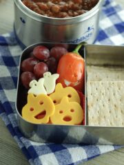 Adding a cute touch to you lunch is easy just by cutting cheese with mini cookie cutters. The eyes on the faces are made using straws!