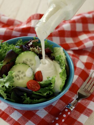I created this recipe using greek yogurt to replace the mayo for a healthier version of ranch, but it has the added bonus of being egg-free (which is great for my ranch-loving grandson with an egg allergy)