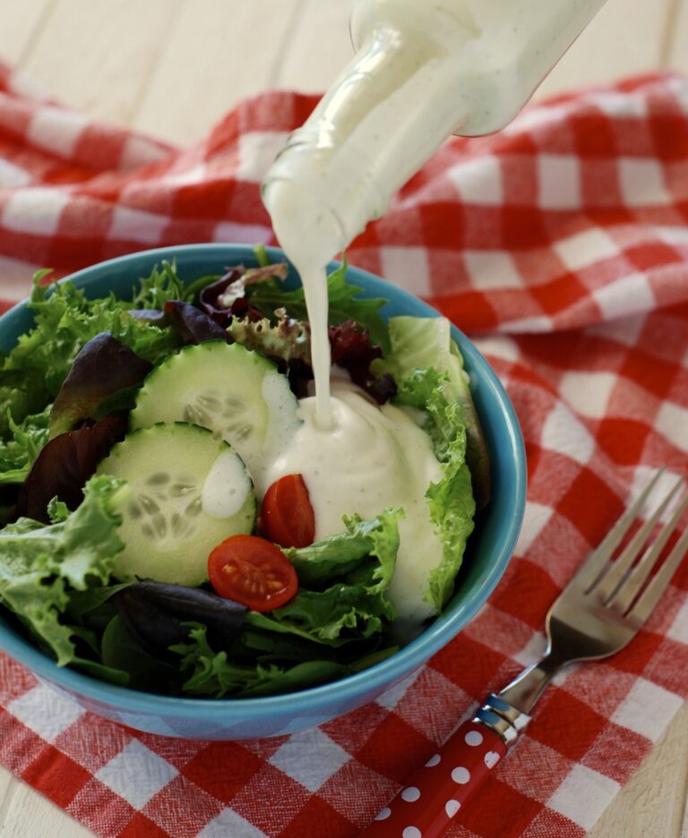 I created this recipe using greek yogurt to replace the mayo for a healthier version of ranch, but it has the added bonus of being egg-free (which is great for my ranch-loving grandson with an egg allergy)