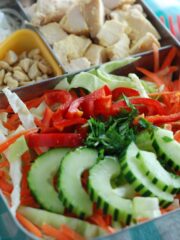 This is my version of Trader Joe's Chicken and Asian Style Noodle Salad. I LOVE it because of the spicy Cilantro-Lime dressing, and that it uses gluten free rice noodles! this can also be found in my ebook, Fresh Lunch Salads. I hope you give it a try!