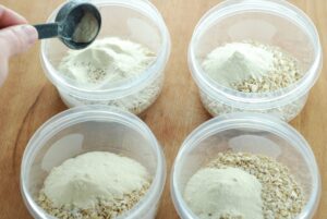 This is a picture of my healthy breakfast idea, Peach Instant Oatmeal. Recipe at beneficial-bento.com
