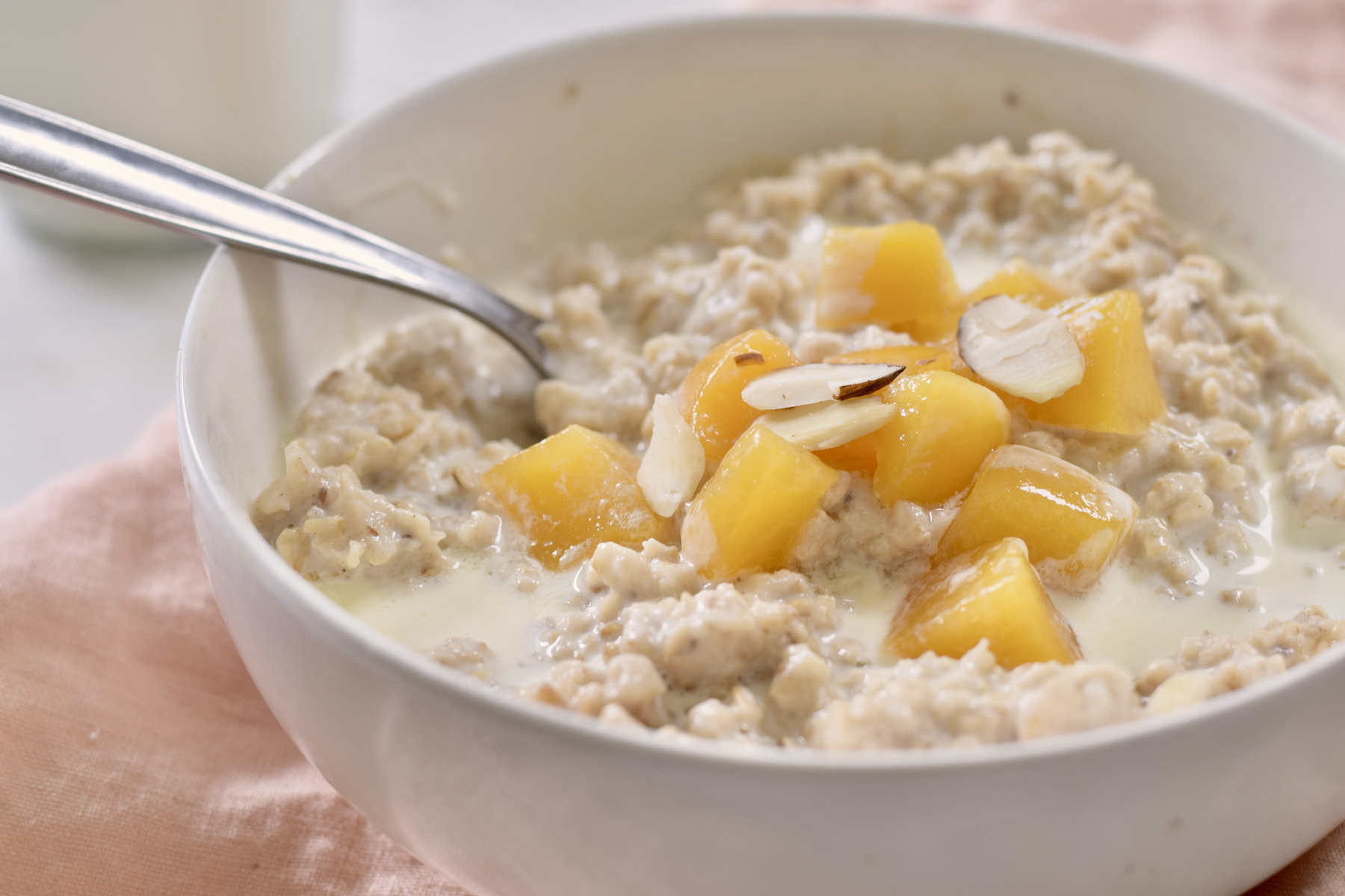 peach instant oatmeal, closeup