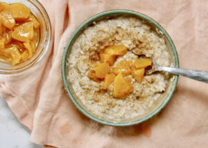 step 5. Heat, add peaches