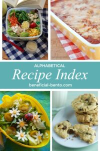 This is a collage picture of Alphabetical Recipe Index page for beneficial-bento.com