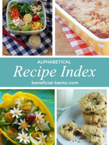This is a collage picture of Alphabetical Recipe Index page for beneficial-bento.com