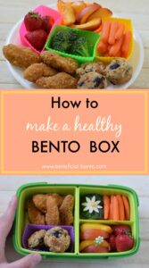 This is a collage of how to make a healthy bento box. Learn how at beneficial-bento.com