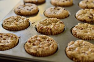 banana muffins in pan, wide