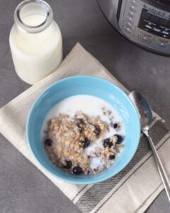 Instant Pot blueberry Coconut Steel Cut Oats - learn how fast this recipe comes together at beneficial-bento.com