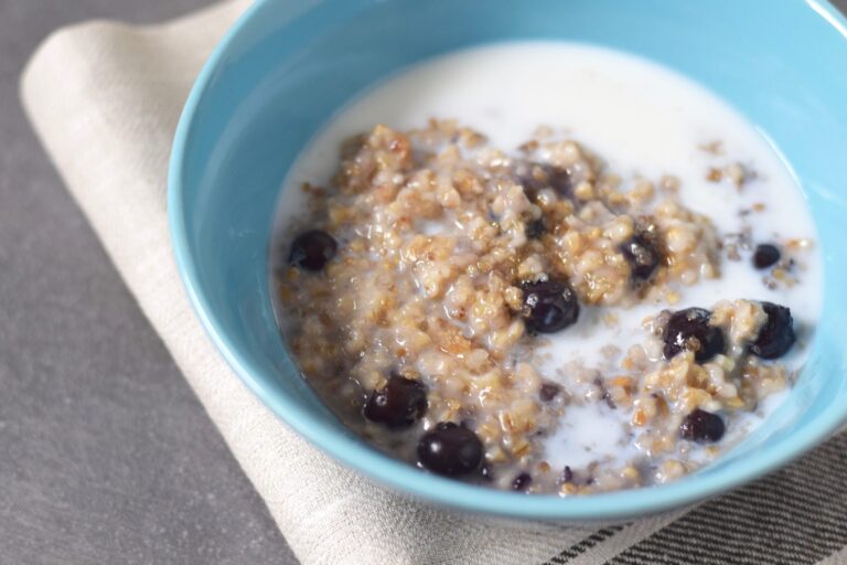 Instant Pot blueberry Coconut Steel Cut Oats - learn how fast this recipe comes together at beneficial-bento.com