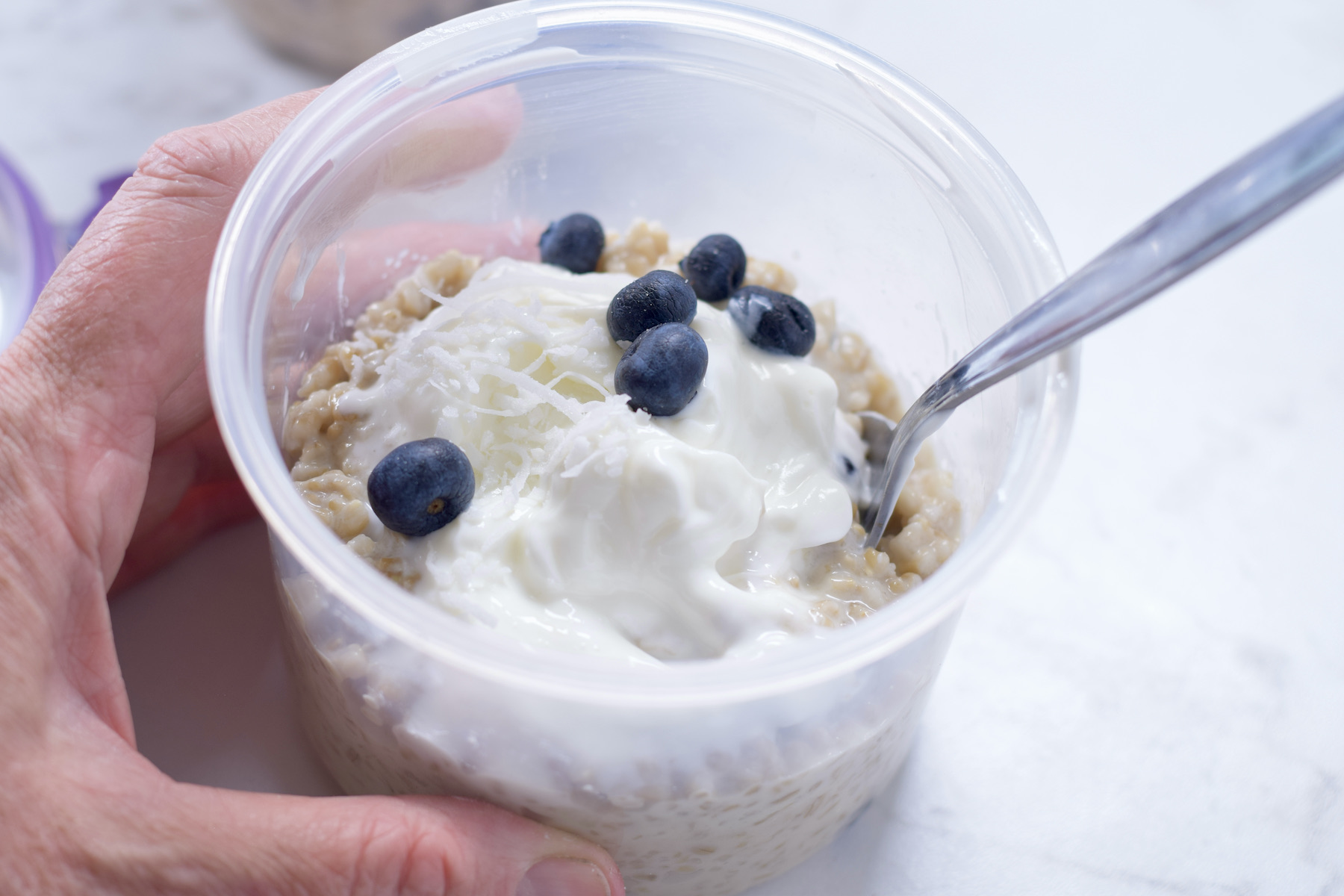 blueberry coconut oats with yogurt