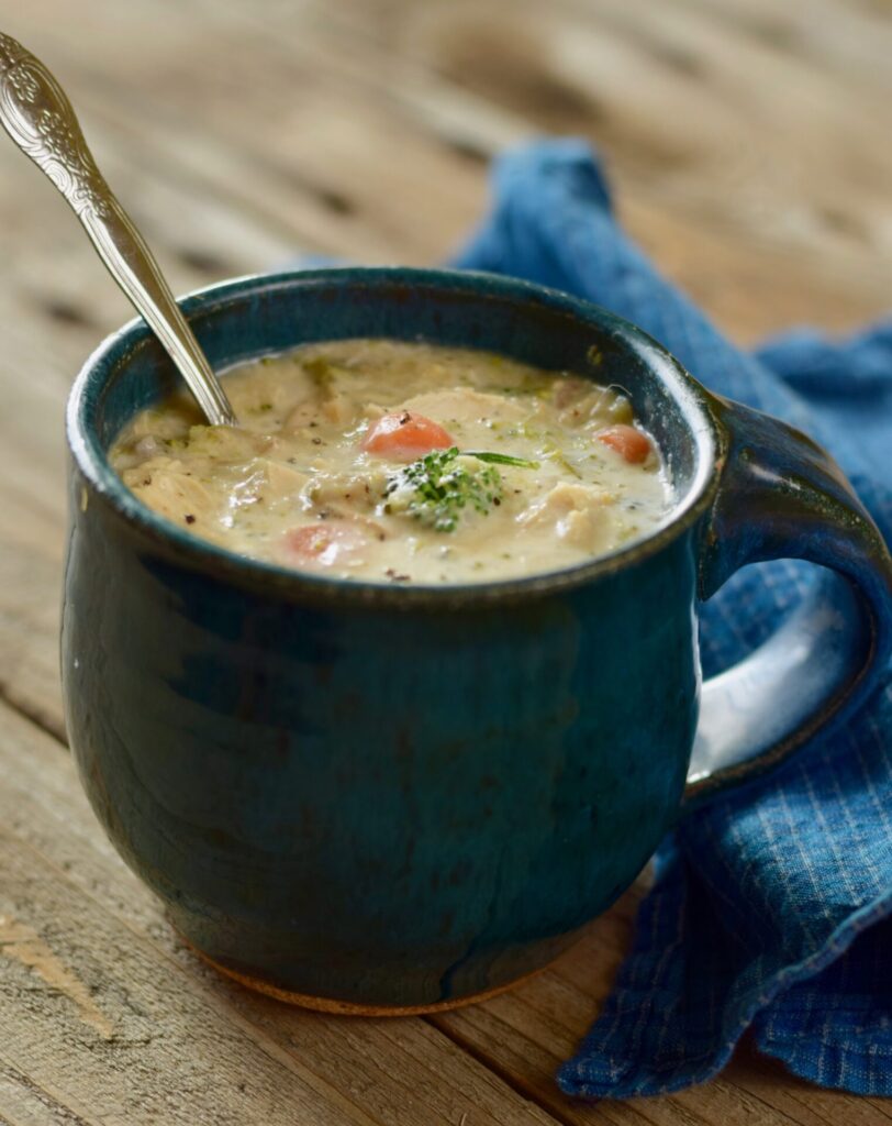Low Carb Chicken and Wild Rice soup in a mug