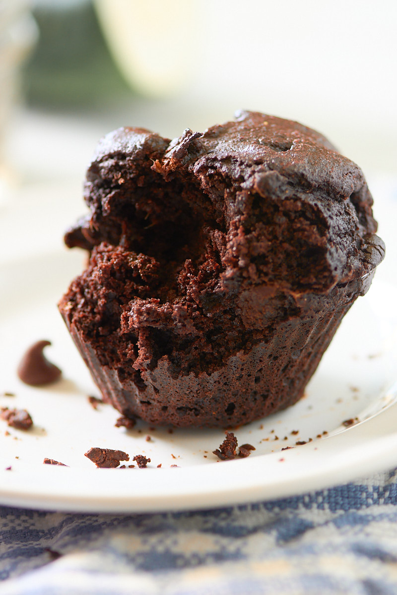 chocolate zucchini muffin on plate