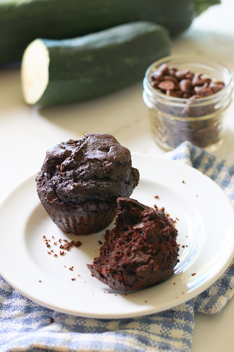 chocolate zucchini muffin with ingredients