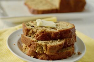 banana bread slices with butter