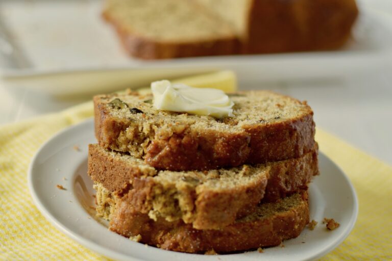 banana bread slices with butter